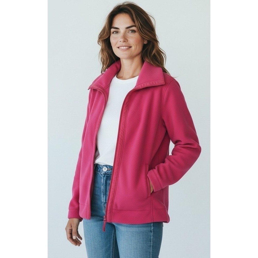 L.L.Bean Womens Magenta Pink Full Zip Fleece Jacket Mock Neck Pockets preppy S
